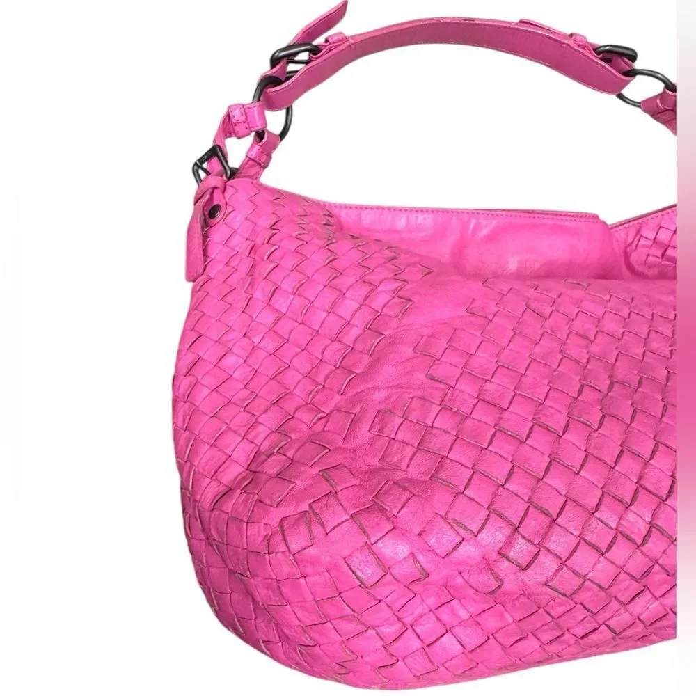 Bottega Veneta Barbie Pink Intreciatto Woven Parachute Leather Shoulder Hobo Bag